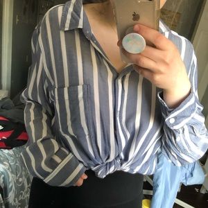 High low pinstripe blouse
